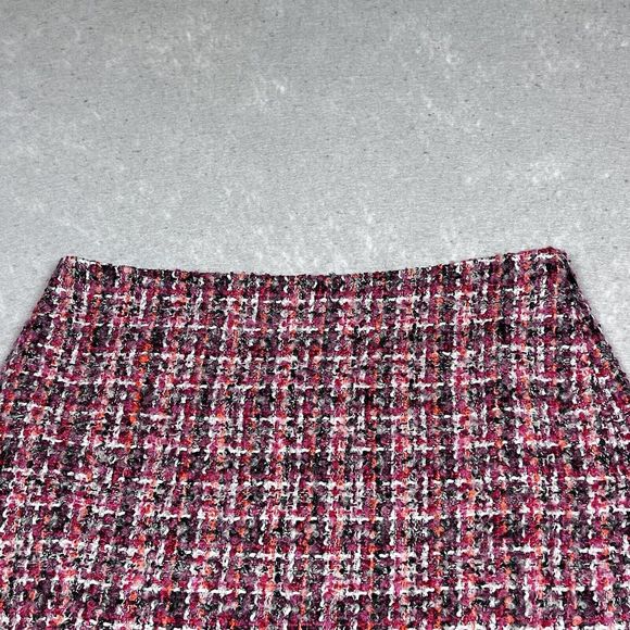 Talbots Skirt Size 6P Petites Pink Plaid Tweed Fray Fringe Hem Wool Blend Pencil - Picture 2 of 12